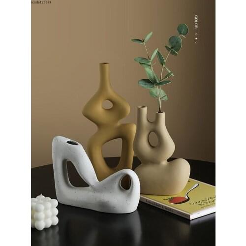 European Geometric Ceramic Vase Abstract Art Hollow Flower Arrangement Dining Table Dried Flower Ornaments Vase Crafts Home Deco