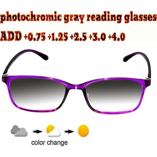 Photochromic Gray Reading Glasses Rectangular Ultralight Trend High Quality Fashion Men Women+1+1.5 +1.75 +2.0 +2.5 +3 +3.5 +4