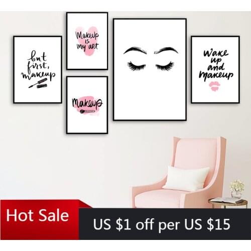 Lips Mascara Art Canvas Painting Poster Lashes Wall Decor Art Print Picture For Makeup Shop Beauty Salon Aesthetic Room Decor