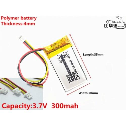JST PH 1.0mm 3 pin 3.7V,300mAH 402035 Polymer lithium ion / Li-ion battery for tablet pc BANK,GPS,mp3,mp4
