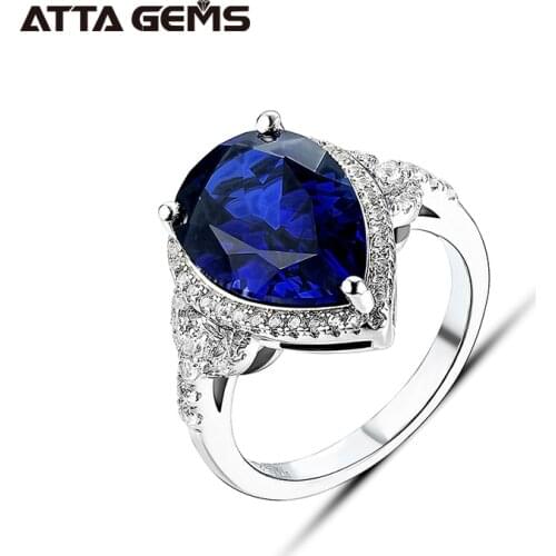 Blue Sapphire Real Silver Womens Ring 6.8 Carats Created Royal Blue Sapphire Classic Exquisite Style Jewelry Brand Design