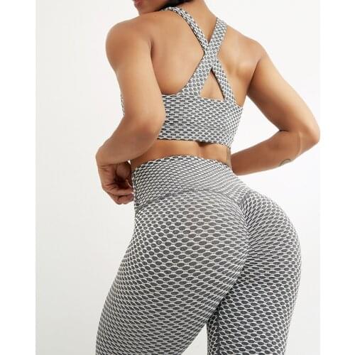 NORMOV Fitness Women Sets Printed Solid Shockproof Bra Push Up Leggings 2 Piece of Sets Workout Casual Sets Female