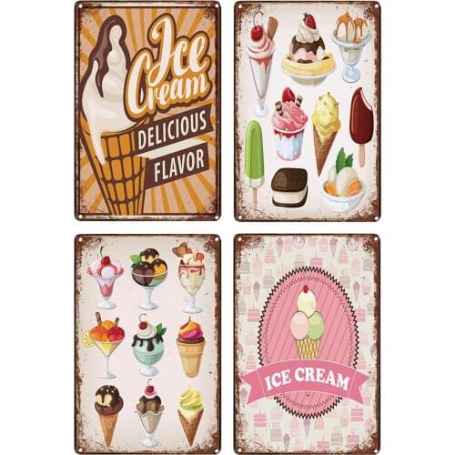 Ice Cream Delicious Flavor Vintage Metal Tin Sign Various Types of Sundae Parfait Personalized Poster for Restaurant Decoration