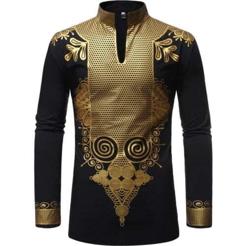 Men African Chothes 2019 Autumn New Black African Dashiki Print Mens Dress Shirts Hip Hop Streetwear Casual Camisa Masculina XXL