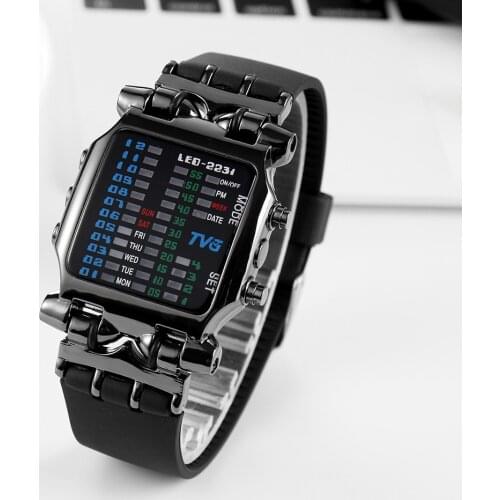 Mens Digital Watch TVG Cool Creative Fashion Watch LED Display Waterproof Watch Binary Digital Clock Casual Gift Watches