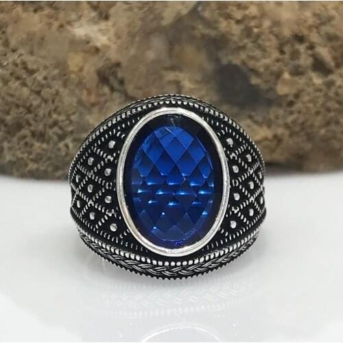 Top Quality Sapphire Stone Silver Men 'S Ring