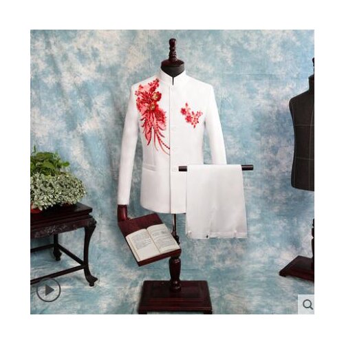 Terno Blazer men suit Sequin Chinese tunic suit Chorus mens wedding suits costume singer star style stage clothing formal dress