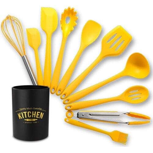 10-piece Set Of One-piece Silicone Kitchenware Storage Barrel Non-stick Cookware Cooking Shovel Spoon Kitchenware Set