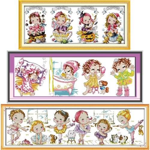 Cartoon Children Cross Stitch Kits 11CT 14CT Printed Patterns Handmade Crafts DMC on Canvas Counted Sewing Needlework Embroidery