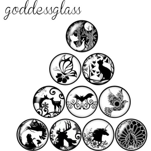 New Black Animals Cats Butterfly Bat 10pcs 12mm/18mm/20mm/25mm Round photo demo glass cabochon flat back Making findings ZB1011