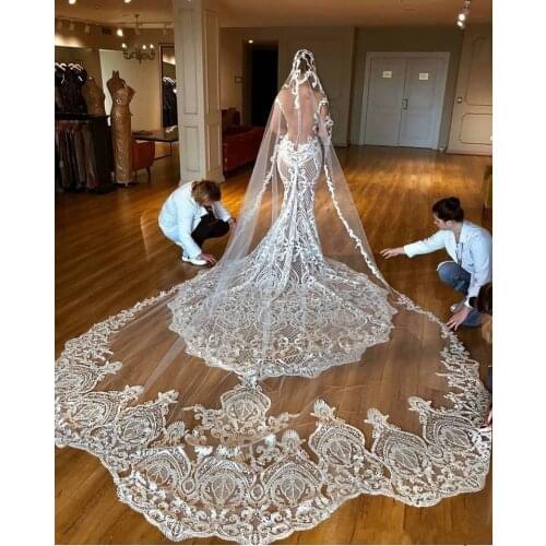 One Layer Vintage Bridal Veils Cathedral Length Tulle Long Lace Wedding Veils Hot Sale Bride Accessories With Free Comb