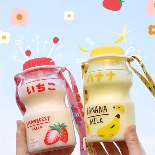 480ml Plastic Water Bottle Tour Drinking Bottle Yakult Shape Cute Kawaii Milk Carton Shaker Bottle for Kids/Girl/Adult BPA Free