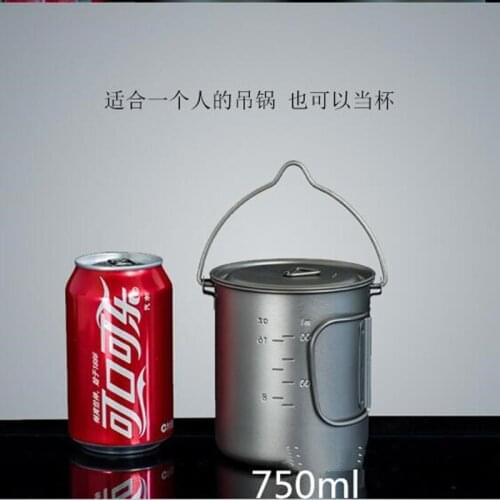 Titanium Pot Cup Hanging Camping Pot Portable pot with Lid Foldable Handle Outdoor Picnic Tableware by PYTITANS