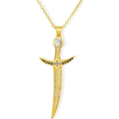Gold Filled Sword Necklace for Men Women CZ Stone Sword Pendant Goth Forest Jewelry Gothic classical Tarot Occult Dark gift Men