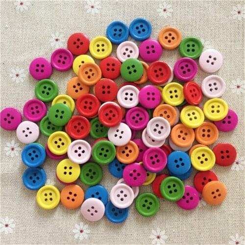 100pcs 15mm Wood Mixed Buttons 4 Holes Round Sewing Accessories Embellishments DIY Crafts Wholesale