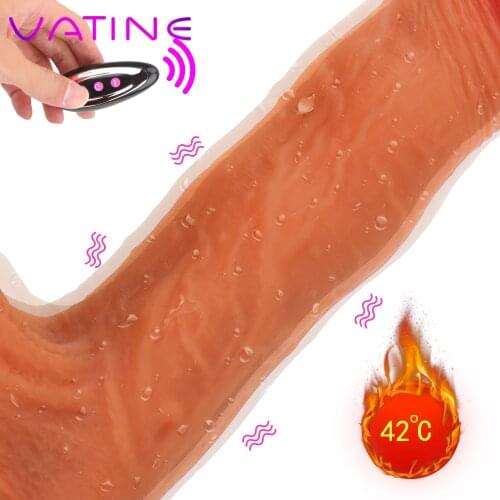 VATINE Realistic Dildo Vibrator Heating Flexible Soft Silicone Remote Squirm/Telescopic Vibrators Female Masturbation