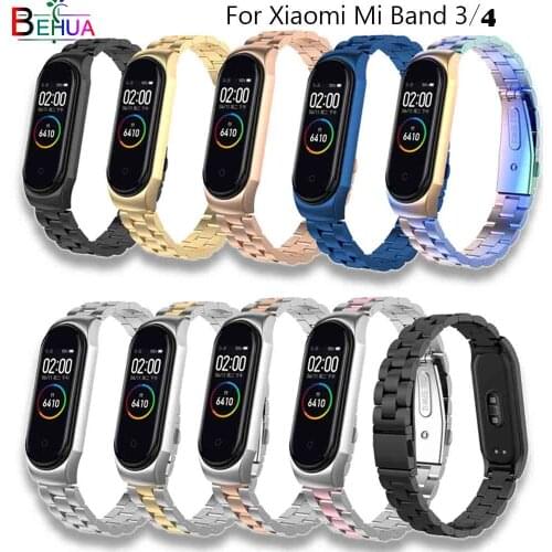 Wrist strap for xiaomi mi band 3 4 mi band 4 replacement Metal Strap wrist strap Stainless Steel Bracelet Wristbands+Metal Case
