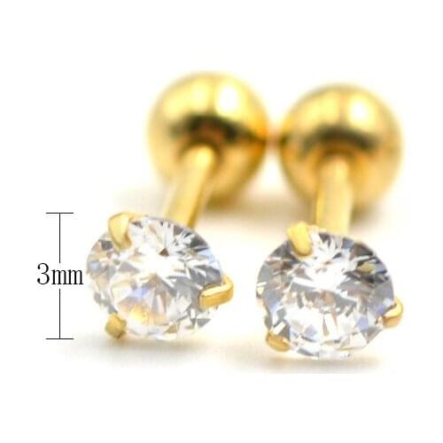 2 Pcs stainless steel Steel Zircon Stud Earrings Round Piercing Bone Ear Studs Body Piercing Jewelry