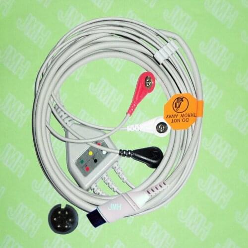 Compatible with 6pin BCI,CSI,GE,Nellcor,Nihon Kohden and HP ECG Machine the one-piece 3 lead cable and snap leadwire,IEC or AHA