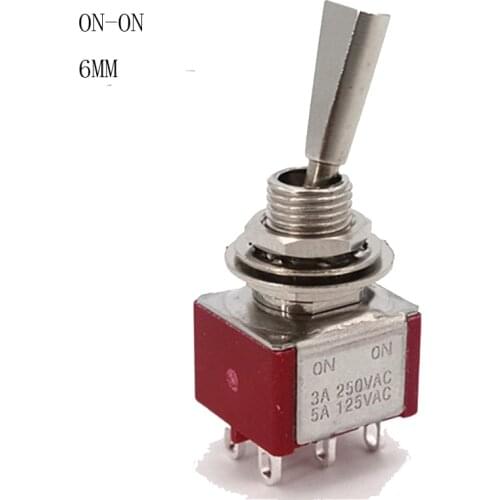 Toggle Switch Flat Handle 6 Pin ON-ON DPDT CQC UL ROHS Silver Point New AC 6A/125V Push Button Switch