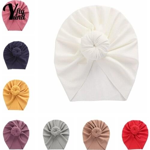 Yundfly Comfortable Breathable Newborn Hat Cute Handmade Donut Baby Caps Solid Color Striped Infant Bonnet Kids Hair Accessories