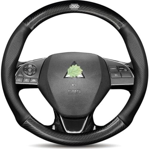 3D Logo Carbon Fiber Cow Leather Car Steering Wheel Cover 15in For Mitsubishi Asx l200 Carisma Outlander Pajero Lancer Space Evo