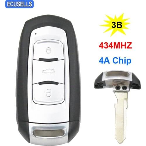 Intelligent Card Smart Remote Key 3 Button Smart Car Key Fob 434MHZ 4A Chip For GEELY EMGRAND EC7 Uncut Blade