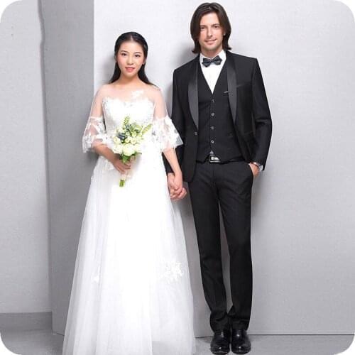 Vintage Black Men Suits for Wedding Slim Fit Groom Tuxedo Male Blazer Jacket Groomsmen Suit 3Piece Costume Homme Terno Masculino