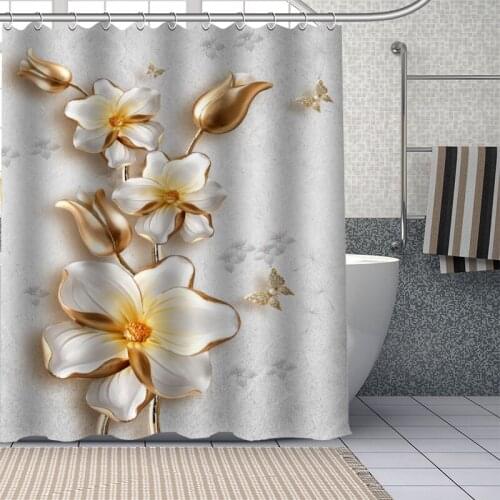 Custom High Quality 3D Flower Shower Curtains Bath Products Bathroom Decor Waterproof Polyester With 12 Pcs Hooks