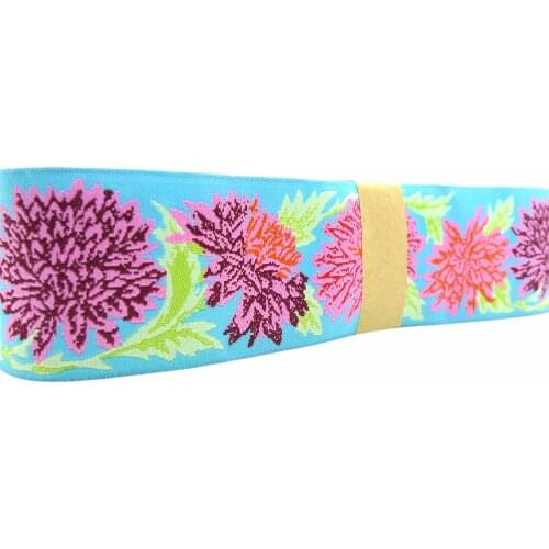 1-1/2'' 38mm Wide Beautiful Flower Woven Gittar Strap Jacquard Ribbon