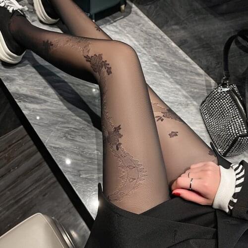 Womens Tights Black Sexy Embroidered Rose Lace Stockings Summer Fashion Nylon Fishnet Tights Gothic Plus Size Seamless Pantyhose