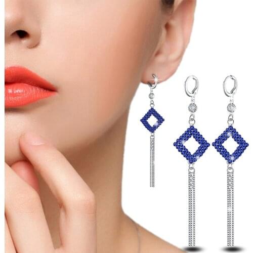 Womens Fashion Multi-Node Long Tassel Drop Earrings Shiny Crystal Geometric Charming Dangle Earring Jewelry For Lady Girls
