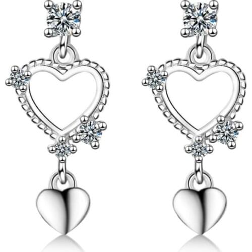 Sole Memory Sweet Romantic Heart Zircon Simple Creative 925 Sterling Silver Fashion Female Dangle Earrings SEA485