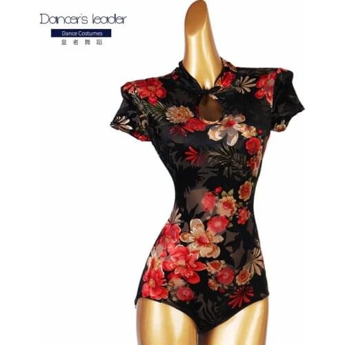 Latin Dance Tops Practice Clothes Female High Neck Print Tango Chacha Dance Costume Adult Dance Jumpsuit