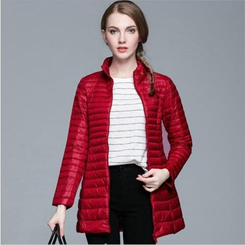 Women Winter Puffy Jackets Red 2021 New Woman Slim White Duck Down Coat Female Portable Long Down Coats Lady Overcoat Outerwear