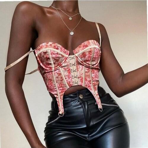 New Floral Print Cami Sleeveless Bustier Crop Tops Women Sexy Outfits Bodycon Streetwear Club Wear Out Corset Top