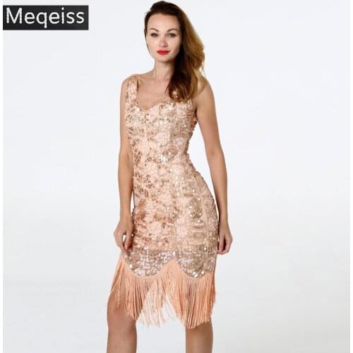 Vintage 1920s Flapper Dress Art Deco Women Great Gatsby Dress V Neck Sleeveless Beaded Cocktail Party Dress for Prom wholesale