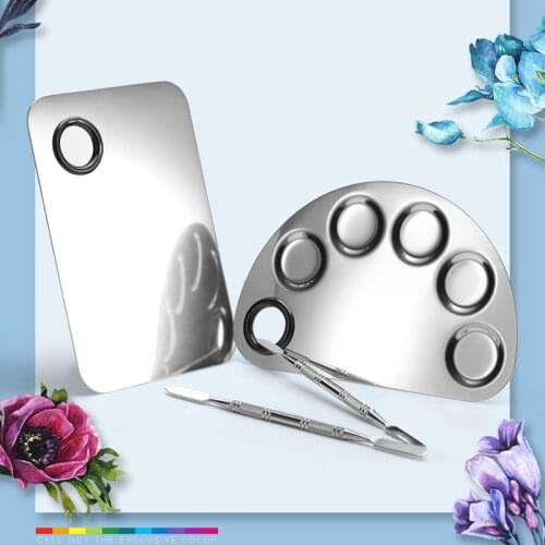 1set Makeup Mixing Palette with Spatula Rod Palette Stainless Steel Nail Polish mixer Plates Foundation Make Up Accessories H
