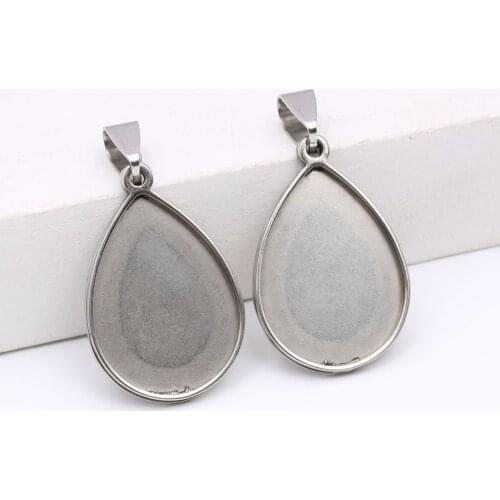 Reidgaller 10pcs diy stainless steel cabochon base setting 18x25mm teardrop blank pendant bezel trays with pinch bails
