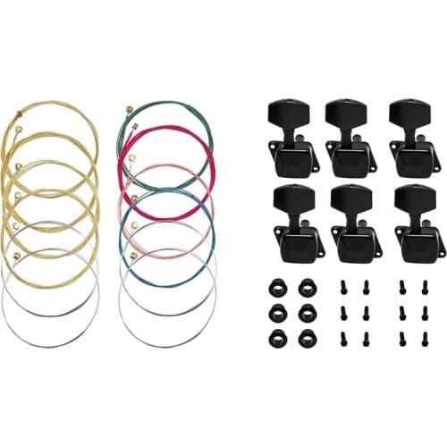 2 Sets of 6 Guitar Strings Replacement Steel String with 6Pcs String Tuning Pegs Machine Heads Tuners