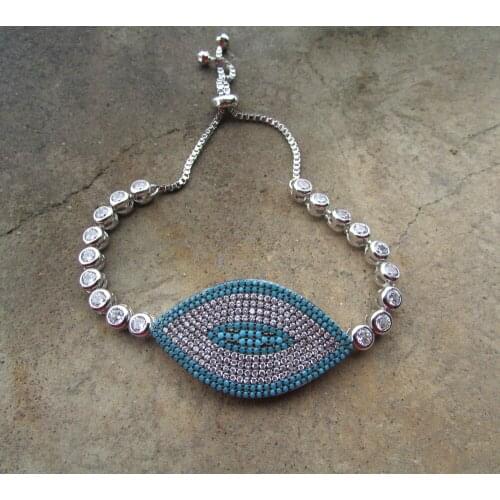 2017 high quality AAA cubic zirconia nano Gem adjust size silver color girl ladies evil eye gift Bling sparking bracelet