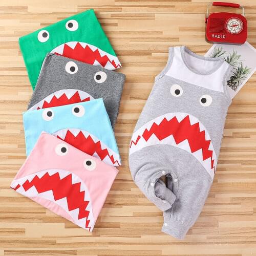 2021-03-09 Lioraitiin 0-18M Newborn Baby Girl Boys Fashion Sleeveless Cartoon Animal Printed Romper Stylish Romper 5Styles