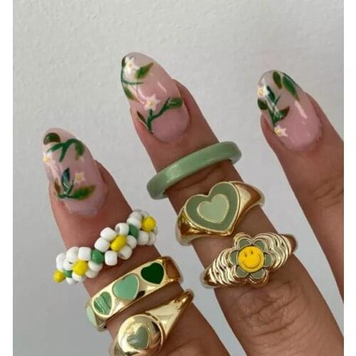 2021 Autumn Chocolate Brown Olive Green Two Heart Enamel Gold Color Women Finger Ring