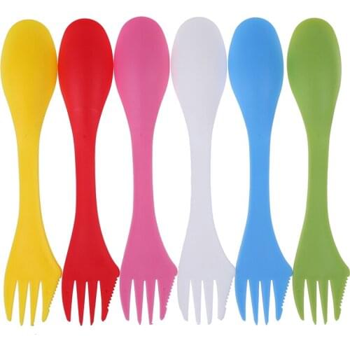 3 In 1 Spoon Fork Cutter Travel Camping Hiking Picnic Utensils Plastic Spork Combo Travelling Gadget Cutlery Tableware