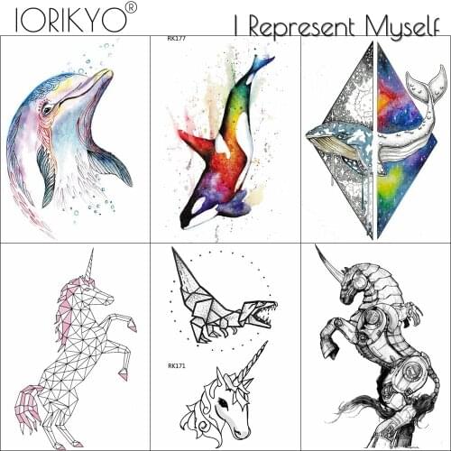 3D Flash Cartoon Unicorn Whale Fake Waterproof Tattoos Stickers Black Dinosaur Tatoos For Women Kids In Bulk Tattoo Temporary
