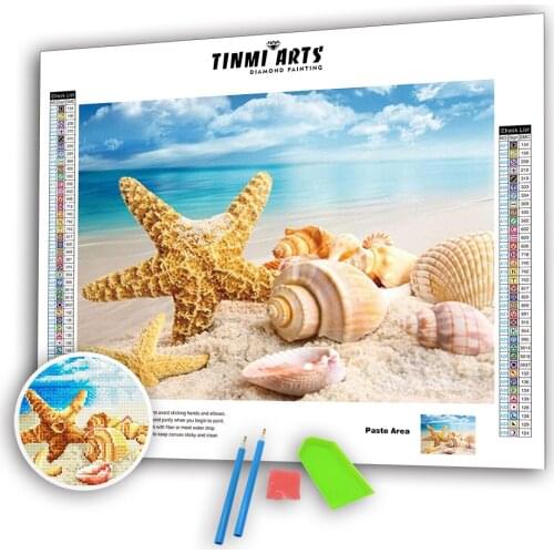 5D DIY Crystal Diamond Paintings Sea Landscape Stich Kits Full Drill Round Rhinestones Mosaic Art Starfish Shell Decoration Home