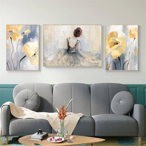 Abstract Ballet Girl Painting Canvas Posters And Prints Flower Dancing Ballerina Wall Art Print Pictures Living Room Home Decor