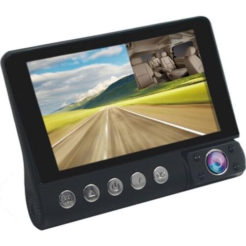 4'' Car Dash Cam Touch Screen Three-lens Driving Recorder Front Rear Inside Night Vision Camera G-sensor With Car Charger