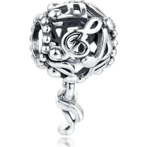 Openwork Music Notes Charm Original 925 Silver Jewelry Fits Snake Chian Bracelets For Woman DIY Beads For Jewelry Making