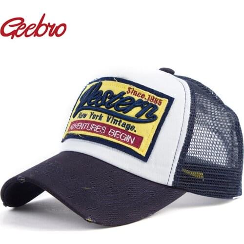 Geebro WESTERN Letter Embroidery Baseball Cap Summer Mesh Net Breathable Snapback Caps For Men and Women Gorras Hombre Dad Hats